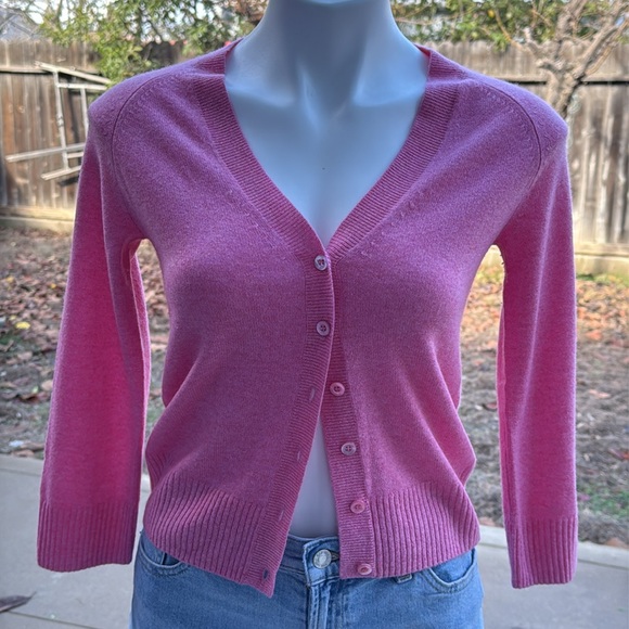 J. Crew Sweaters - J.CREW Women’s V-Neck Button Cardigan Pink 3/4 Sleeves 100% Cashmere Size Small